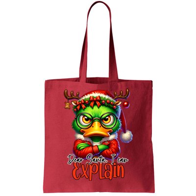 Dear Santa I Can Explain Funny Sarcastic Grumpy Duck Christmas Tote Bag