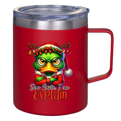 Dear Santa I Can Explain Funny Sarcastic Grumpy Duck Christmas 12oz Stainless Steel Coffee Mug