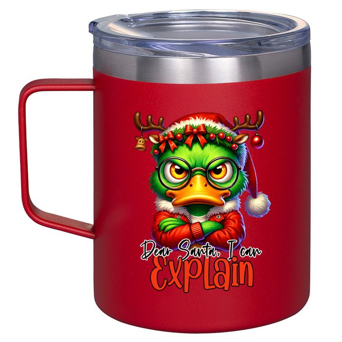 Dear Santa I Can Explain Funny Sarcastic Grumpy Duck Christmas 12oz Stainless Steel Coffee Mug