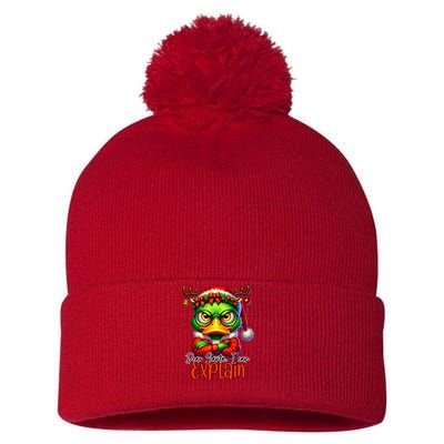 Dear Santa I Can Explain Funny Sarcastic Grumpy Duck Christmas Pom Pom 12in Knit Beanie