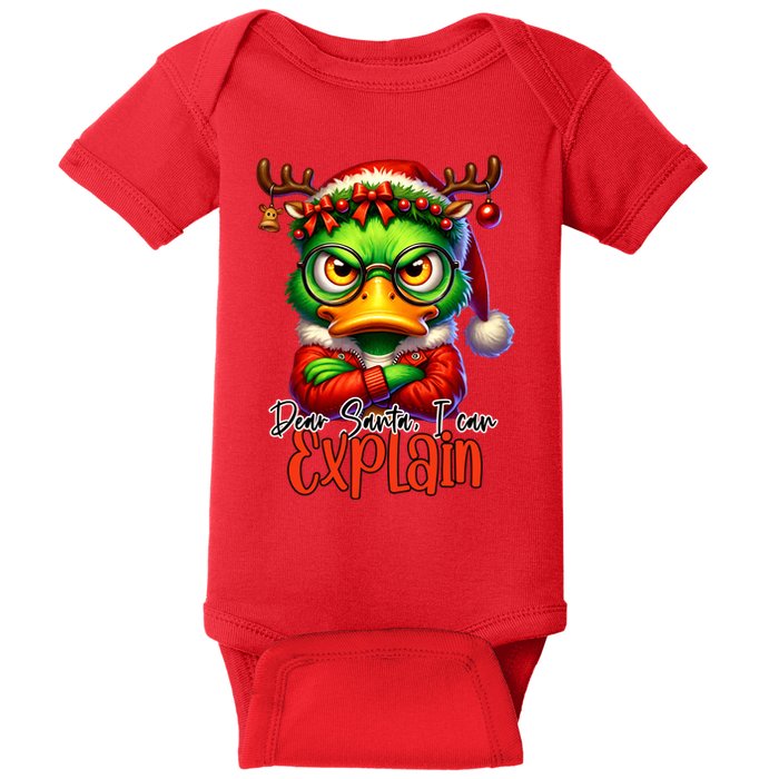 Dear Santa I Can Explain Funny Sarcastic Grumpy Duck Christmas Baby Bodysuit