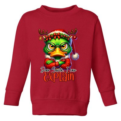 Dear Santa I Can Explain Funny Sarcastic Grumpy Duck Christmas Toddler Sweatshirt