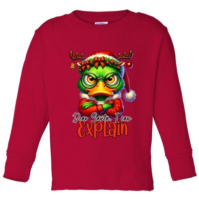 Dear Santa I Can Explain Funny Sarcastic Grumpy Duck Christmas Toddler Long Sleeve Shirt