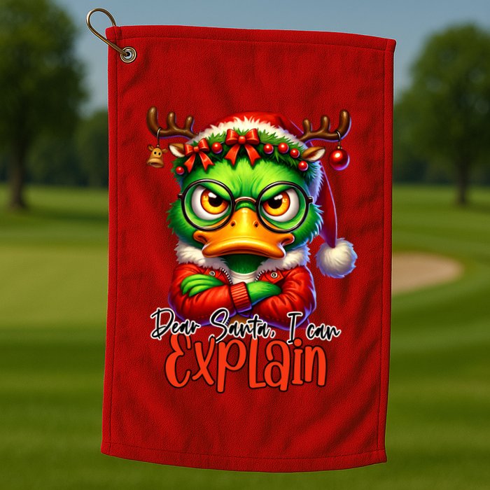 Dear Santa I Can Explain Funny Sarcastic Grumpy Duck Christmas Golf Towel