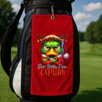 Dear Santa I Can Explain Funny Sarcastic Grumpy Duck Christmas Golf Towel