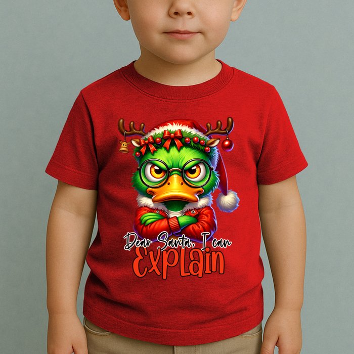 Dear Santa I Can Explain Funny Sarcastic Grumpy Duck Christmas Toddler T-Shirt