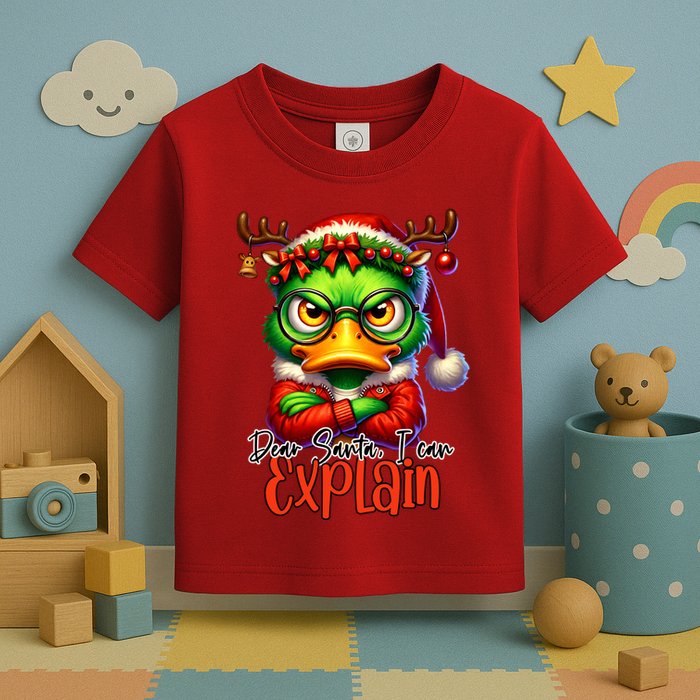 Dear Santa I Can Explain Funny Sarcastic Grumpy Duck Christmas Toddler T-Shirt