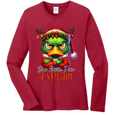 Dear Santa I Can Explain Funny Sarcastic Grumpy Duck Christmas Ladies Long Sleeve Shirt