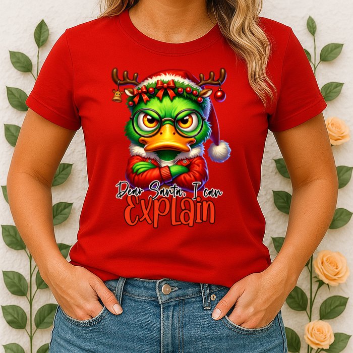 Dear Santa I Can Explain Funny Sarcastic Grumpy Duck Christmas Womens T-Shirt
