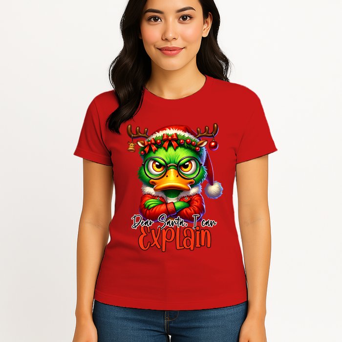 Dear Santa I Can Explain Funny Sarcastic Grumpy Duck Christmas Womens T-Shirt