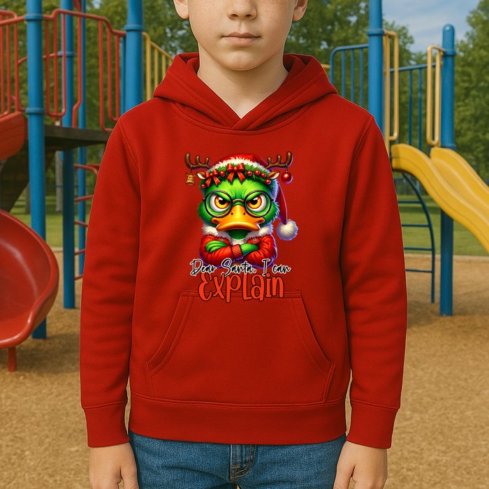 Dear Santa I Can Explain Funny Sarcastic Grumpy Duck Christmas Kids Hoodie
