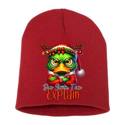 Dear Santa I Can Explain Funny Sarcastic Grumpy Duck Christmas Short Acrylic Beanie