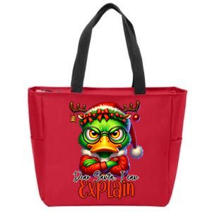 Dear Santa I Can Explain Funny Sarcastic Grumpy Duck Christmas Zip Tote Bag