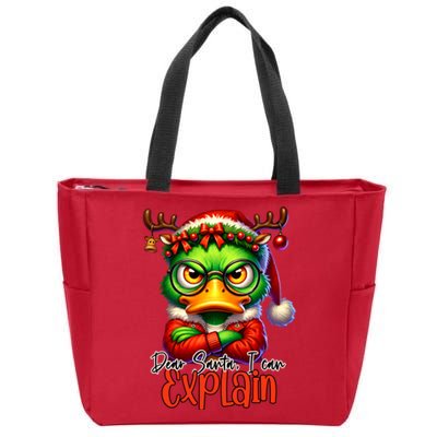 Dear Santa I Can Explain Funny Sarcastic Grumpy Duck Christmas Zip Tote Bag