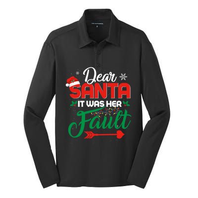 Dear Santa It Was Her Fault Funny Matching Couples Christmas Meaningful Gift Silk Touch Performance Long Sleeve Polo