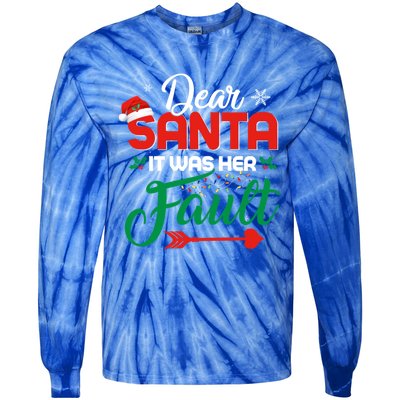 Dear Santa It Was Her Fault Funny Matching Couples Christmas Meaningful Gift Tie-Dye Long Sleeve Shirt