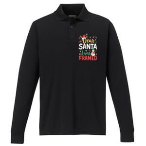 Dear Santa I Was Framed Christmas Cool Gift Performance Long Sleeve Polo