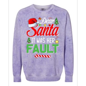 Dear Santa It Was Her Fault Funny Xmas Couples For Christmas Gift Colorblast Crewneck Sweatshirt