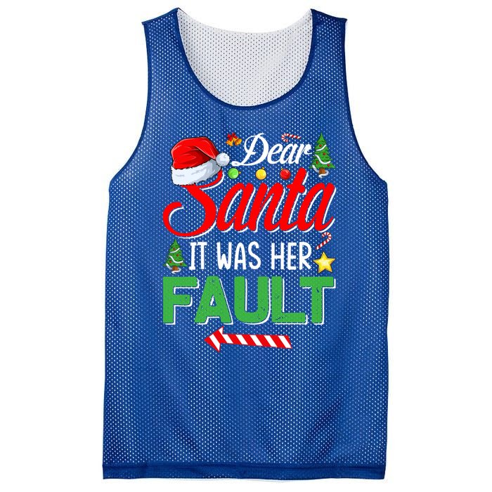 Dear Santa It Was Her Fault Funny Xmas Couples For Christmas Gift Mesh Reversible Basketball Jersey Tank