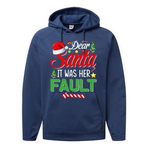 Dear Santa It Was Her Fault Funny Xmas Couples For Christmas Gift Performance Fleece Hoodie