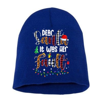 Dear Santa It Was Her Fault Leopard Plaid Christmas Couples Gift Short Acrylic Beanie