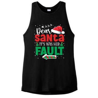 Dear Santa It Was Her Fault Matching Couples Pajama Xmas Gift Ladies PosiCharge Tri-Blend Wicking Tank