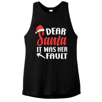 Dear Santa It Was Her Fault His And Her Christmas Couple Ladies PosiCharge Tri-Blend Wicking Tank