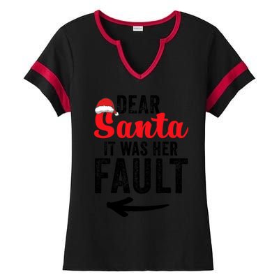 Dear Santa It Was Her Fault Funny Gift Ladies Halftime Notch Neck Tee