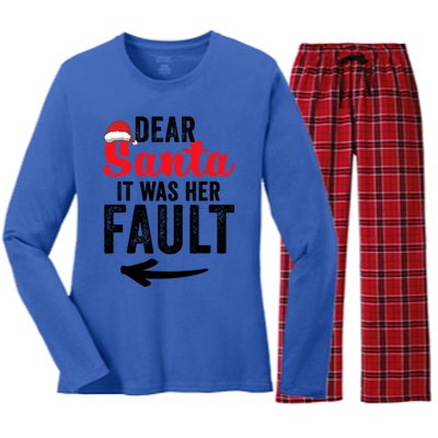 Dear Santa It Was Her Fault Funny Gift Women's Long Sleeve Flannel Pajama Set 