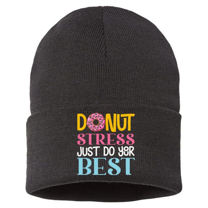 Donut Stress Just Do Your Best Rock The Test Day Teacher Sustainable Knit Beanie