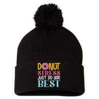 Donut Stress Just Do Your Best Rock The Test Day Teacher Pom Pom 12in Knit Beanie