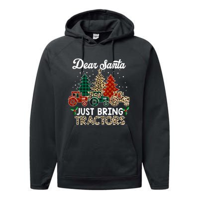 Dear Santa Just Bring Tractors Christmas Tree Performance Fleece Hoodie