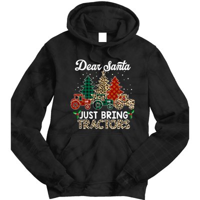 Dear Santa Just Bring Tractors Christmas Tree Tie Dye Hoodie