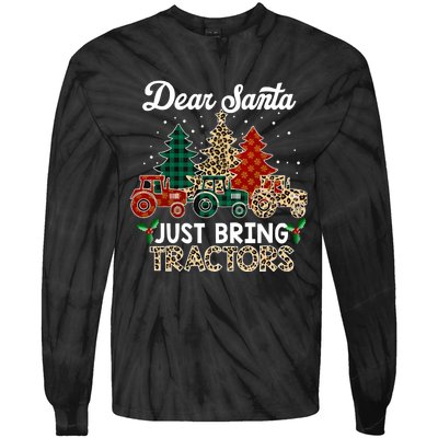 Dear Santa Just Bring Tractors Christmas Tree Tie-Dye Long Sleeve Shirt