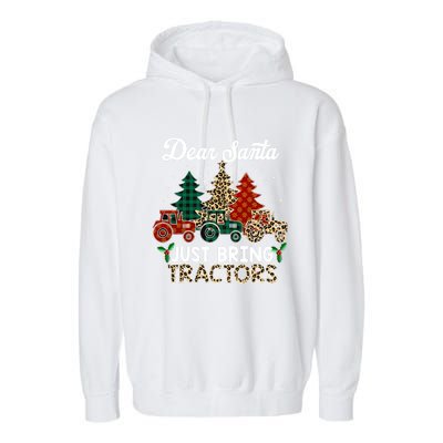 Dear Santa Just Bring Tractors Christmas Tree Garment-Dyed Fleece Hoodie