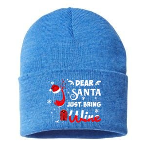 Dear Santa Just Bring Wine Christmas Wine Funny Gift Sustainable Knit Beanie