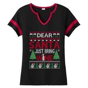 Dear Santa Just Bring Wine Funny Ugly Christmas Sweater Gift Ladies Halftime Notch Neck Tee