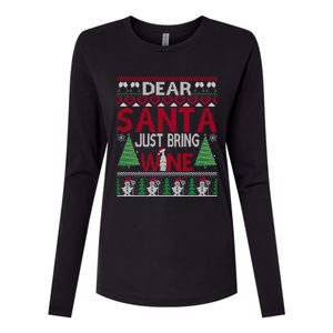 Dear Santa Just Bring Wine Funny Ugly Christmas Sweater Gift Womens Cotton Relaxed Long Sleeve T-Shirt