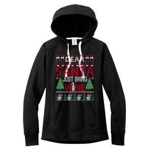 Dear Santa Just Bring Wine Funny Ugly Christmas Sweater Gift Women's Fleece Hoodie