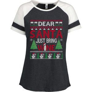 Dear Santa Just Bring Wine Funny Ugly Christmas Sweater Gift Enza Ladies Jersey Colorblock Tee