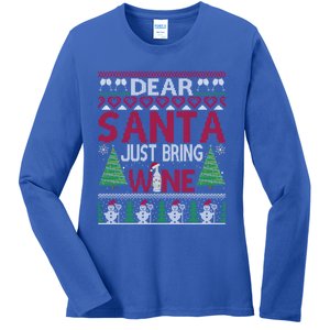 Dear Santa Just Bring Wine Funny Ugly Christmas Sweater Gift Ladies Long Sleeve Shirt