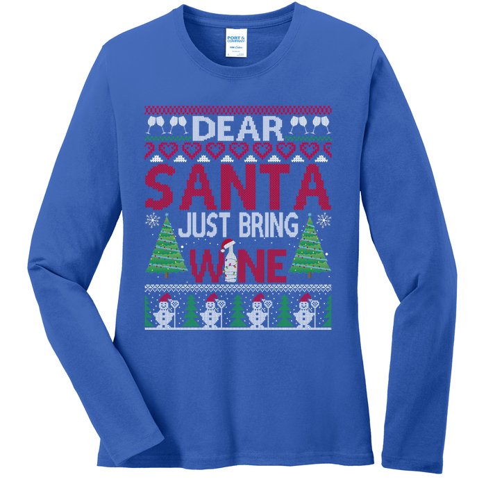 Dear Santa Just Bring Wine Funny Ugly Christmas Sweater Gift Ladies Long Sleeve Shirt