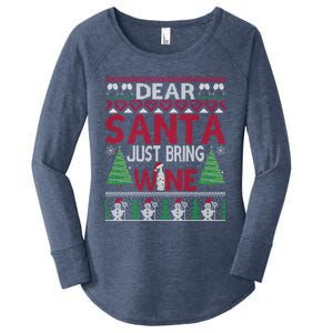 Dear Santa Just Bring Wine Funny Ugly Christmas Sweater Gift Women's Perfect Tri Tunic Long Sleeve Shirt