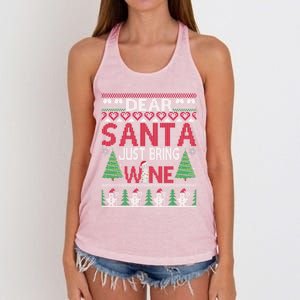 Dear Santa Just Bring Wine Funny Ugly Christmas Sweater Gift Women's Knotted Racerback Tank