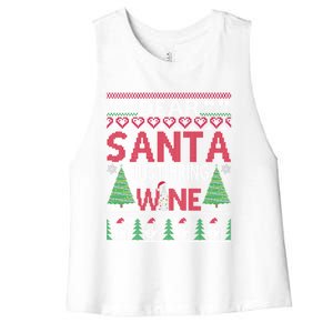 Dear Santa Just Bring Wine Funny Ugly Christmas Sweater Gift Women's Racerback Cropped Tank