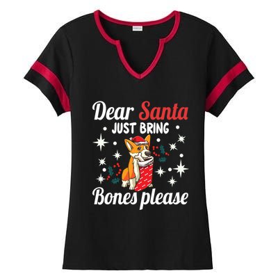 Dear Santa Just Bring Bones Please Santa Corgi Xmas Gift Ladies Halftime Notch Neck Tee