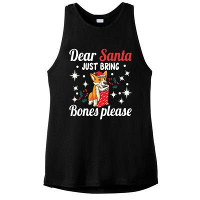 Dear Santa Just Bring Bones Please Santa Corgi Xmas Gift Ladies PosiCharge Tri-Blend Wicking Tank