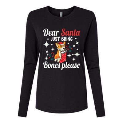 Dear Santa Just Bring Bones Please Santa Corgi Xmas Gift Womens Cotton Relaxed Long Sleeve T-Shirt