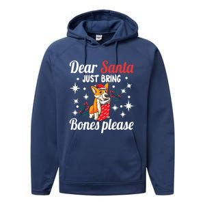 Dear Santa Just Bring Bones Please Santa Corgi Xmas Gift Performance Fleece Hoodie