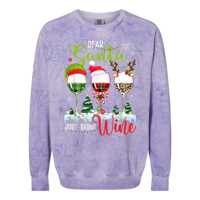 Dear Santa Just Bring Wine Reindeer Dasher Dancer Prancer Gift Colorblast Crewneck Sweatshirt